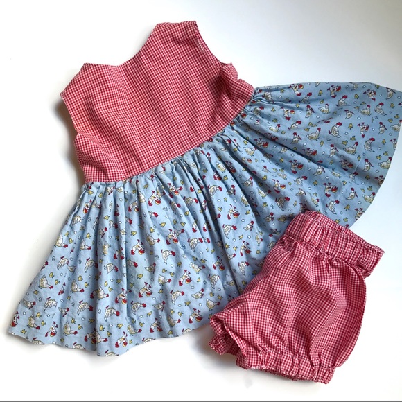 Other - Red & Blue Gingham Chicken Print Dress Etsy